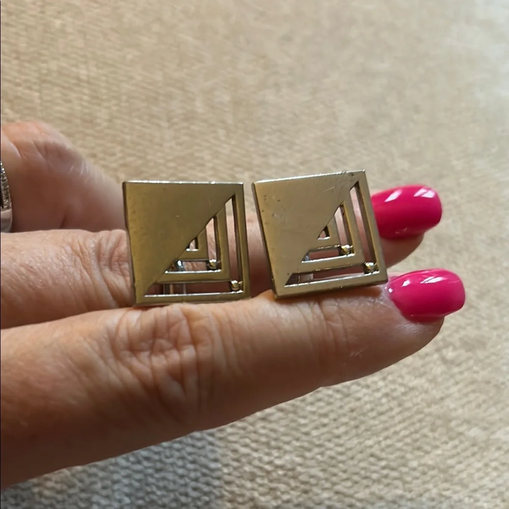 Vintage Geometric Silver Toned Cufflinks